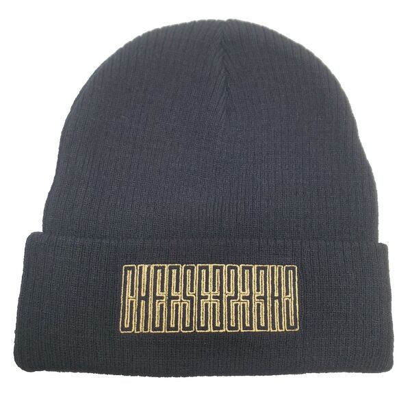 Flan Labs Dual Black Beanie Embroidered One Size Fits ALL 100% Cotton Knit NWT - Picture 1 of 7